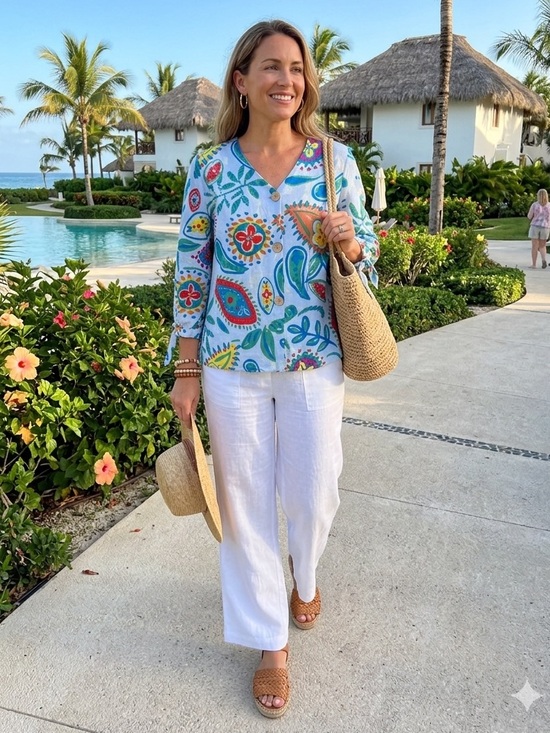 Hester & Orchard Tops - Hester & Orchard Anthropologie Womens L Blue Floral Paisley Linen Blend Blouse